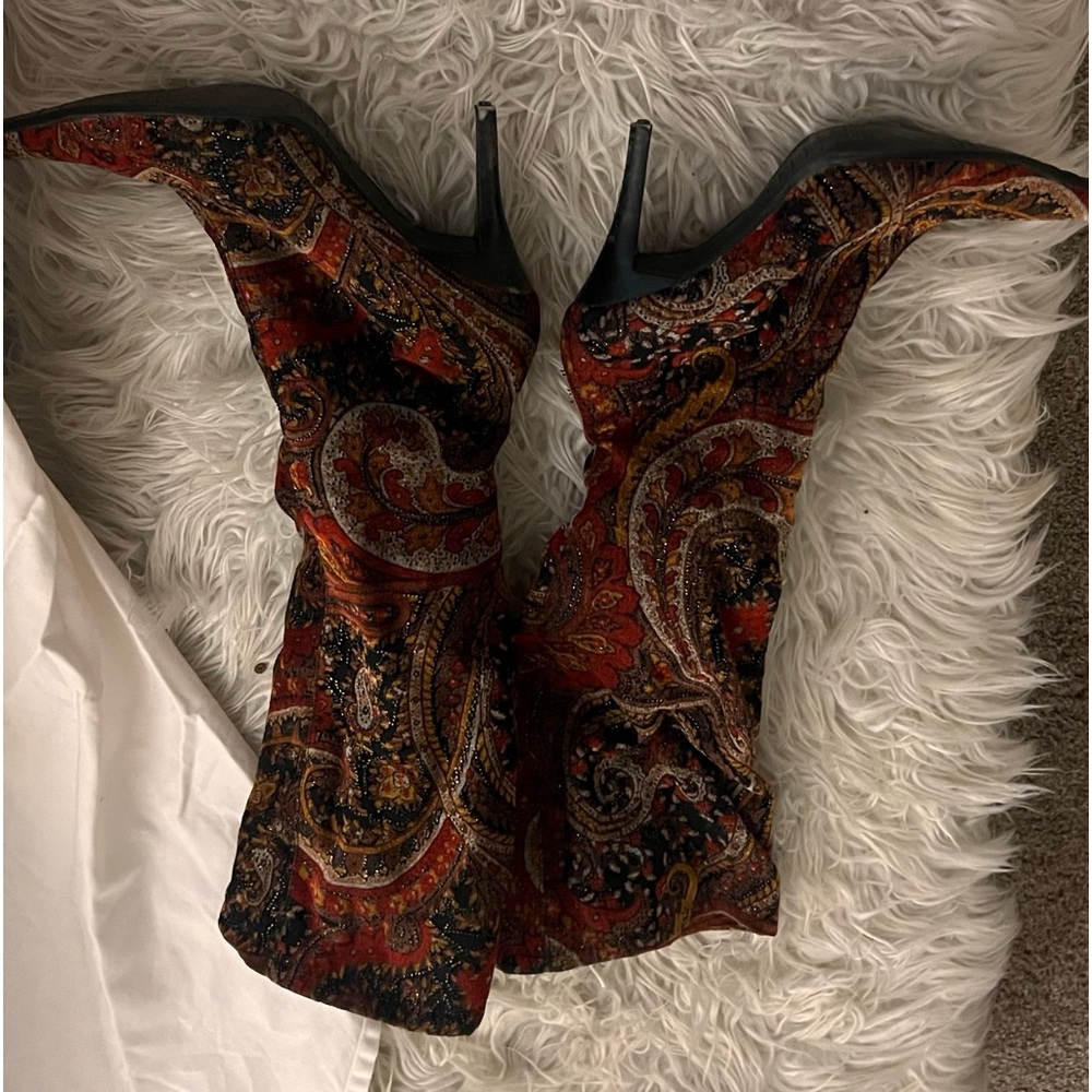 Paisley knee high boots